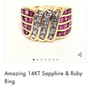 3 karat ruby , 2 karat blue sapphire 14 k gold ring size 7